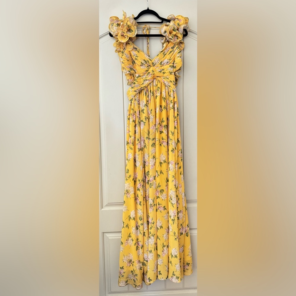 ANTONIO MELANI Yellow Floral V-Neck Maxi Dress - Picture 3 of 6